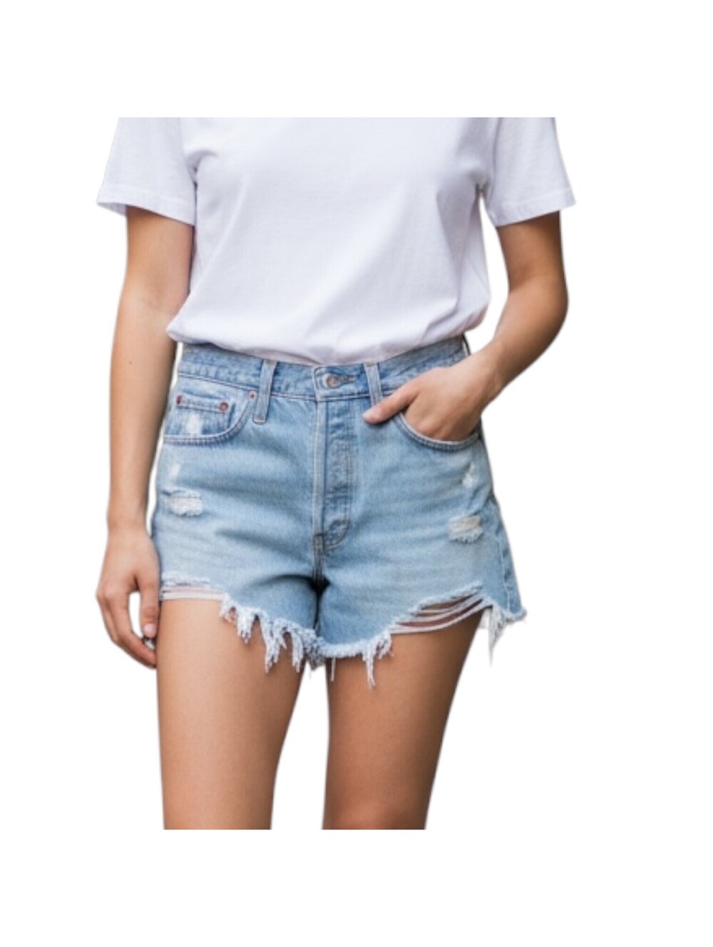 LEVI'S 501 Women's Light Wash Denim Distressed Cotton Button Fly Shorts Size W30